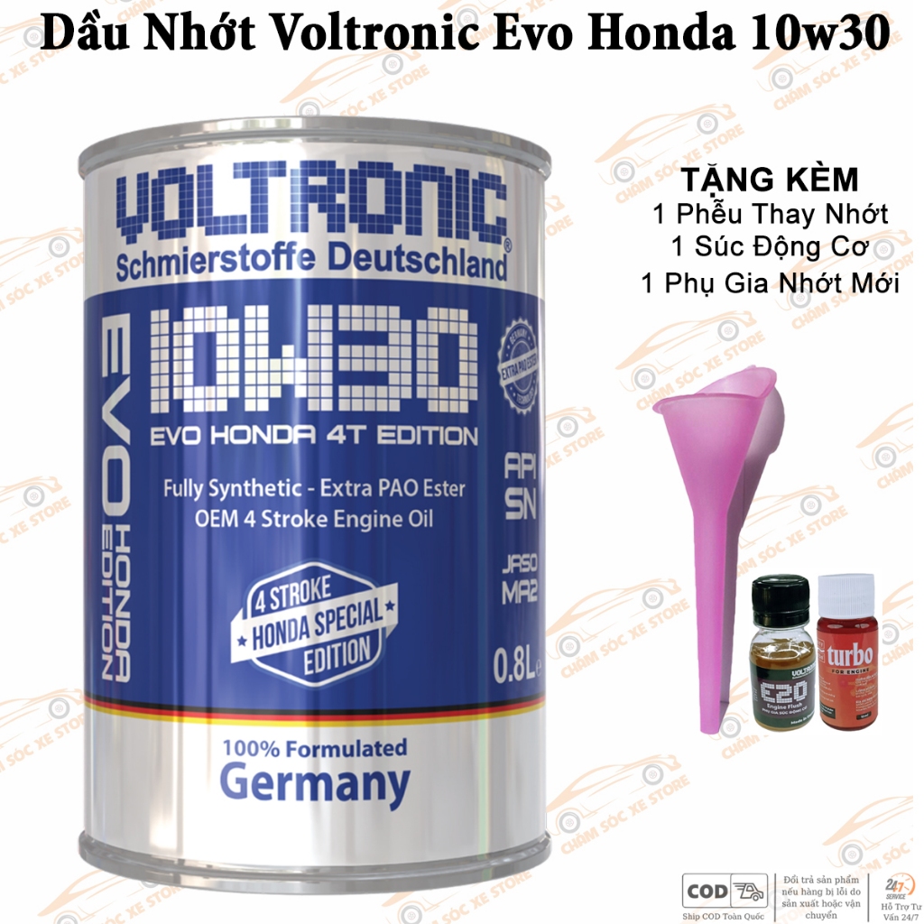Dầu Nhớt Xe Số, Côn Tay Voltronic Evo Honda 10w30 - Tặng Kèm 1 Phễu Và 1 Súc Động Cơ E20 Và 1 Turbo