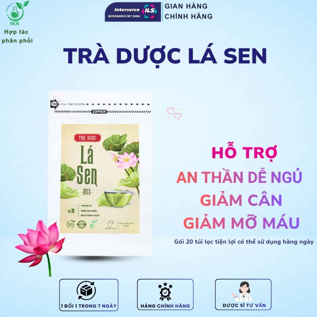 Trà Dược Lá Sen Mix NCK - Thanh Nhiệt, Giải Độc, Giảm Căng Thẳng Stress (20 Gói x2g)