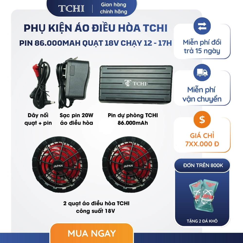 Áo Điều Hòa TCHI Cao Cấp Pin 86000MAH Chạy 12-17H, Chống Nắng Nóng, Tĩnh Điện Tốt, An Toàn, Chống UV