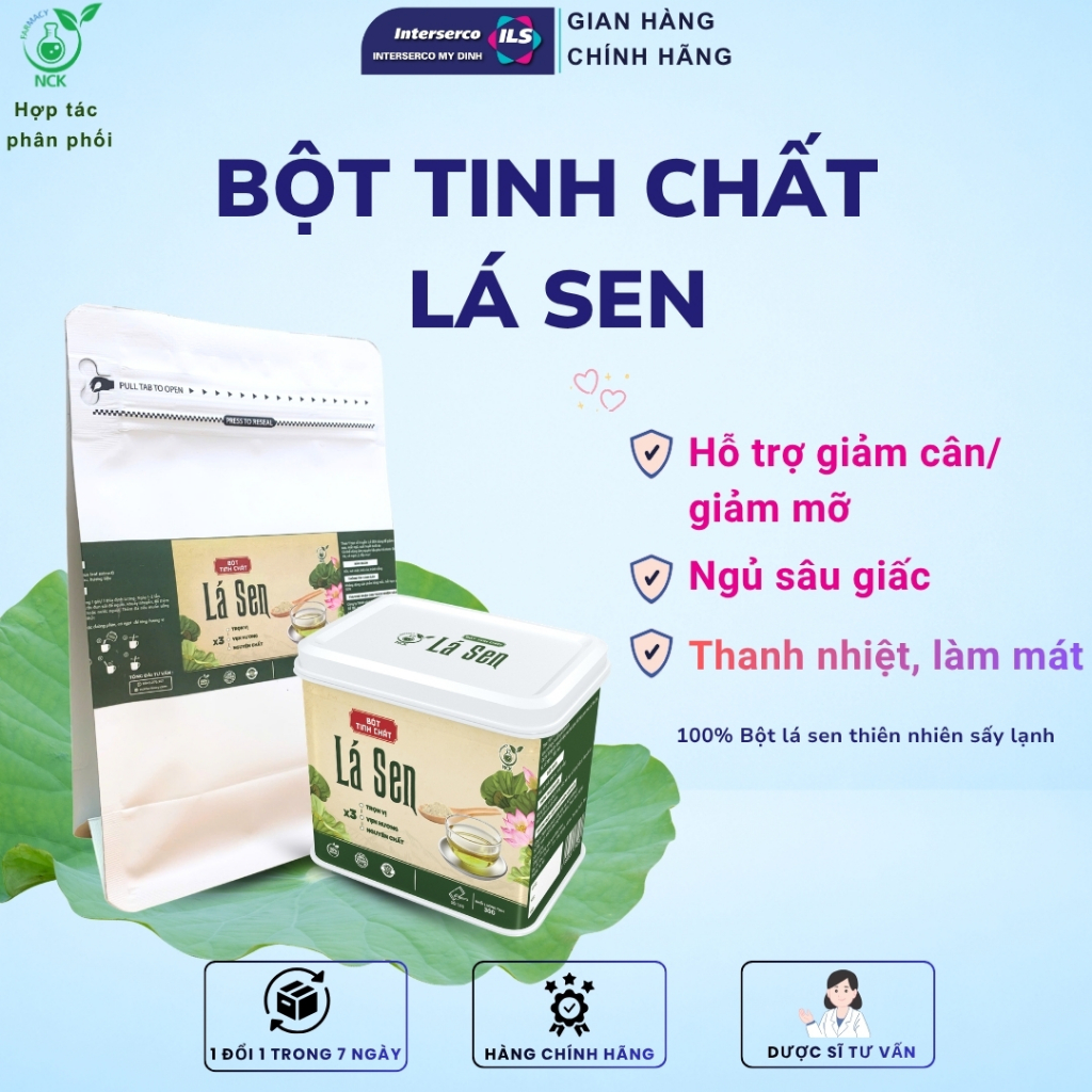 Bột Tinh Chất Lá Sen NCK - Hạ Nhiệt, Giảm Mỡ Máu, Làm Sáng Da, Ngủ Ngon (30g)
