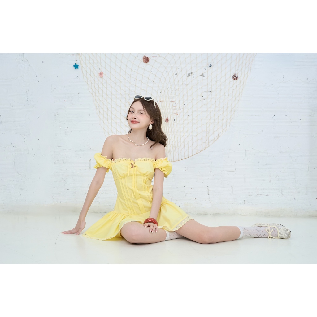 Đầm Nữ CATHER Trễ Vai Phối Bèo Nữ Tính Mùa Hè SECODEE