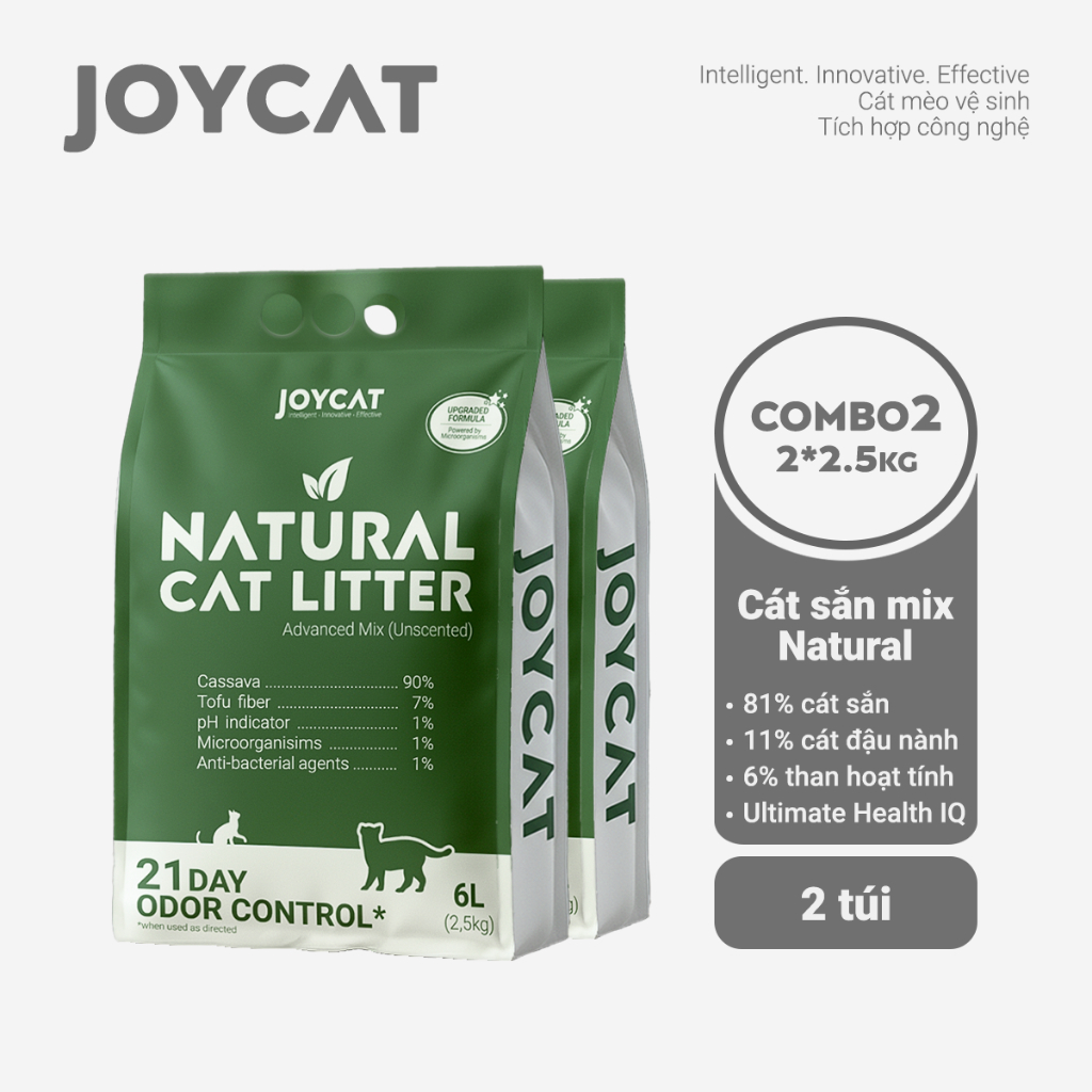 Cát Mèo JOYCAT Natural Cat Litter – Khử Mùi 21 Ngày, Vón Cục Nhanh, Không Bụi 99.9%, Theo Dõi pH Nước Tiểu