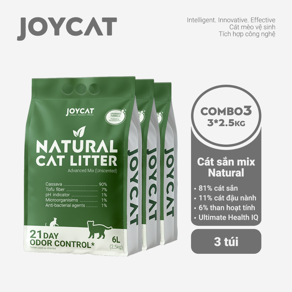 Cát Mèo JOYCAT Natural Cat Litter – Khử Mùi 21 Ngày, Vón Cục Nhanh, Không Bụi 99.9%, Theo Dõi pH Nước Tiểu