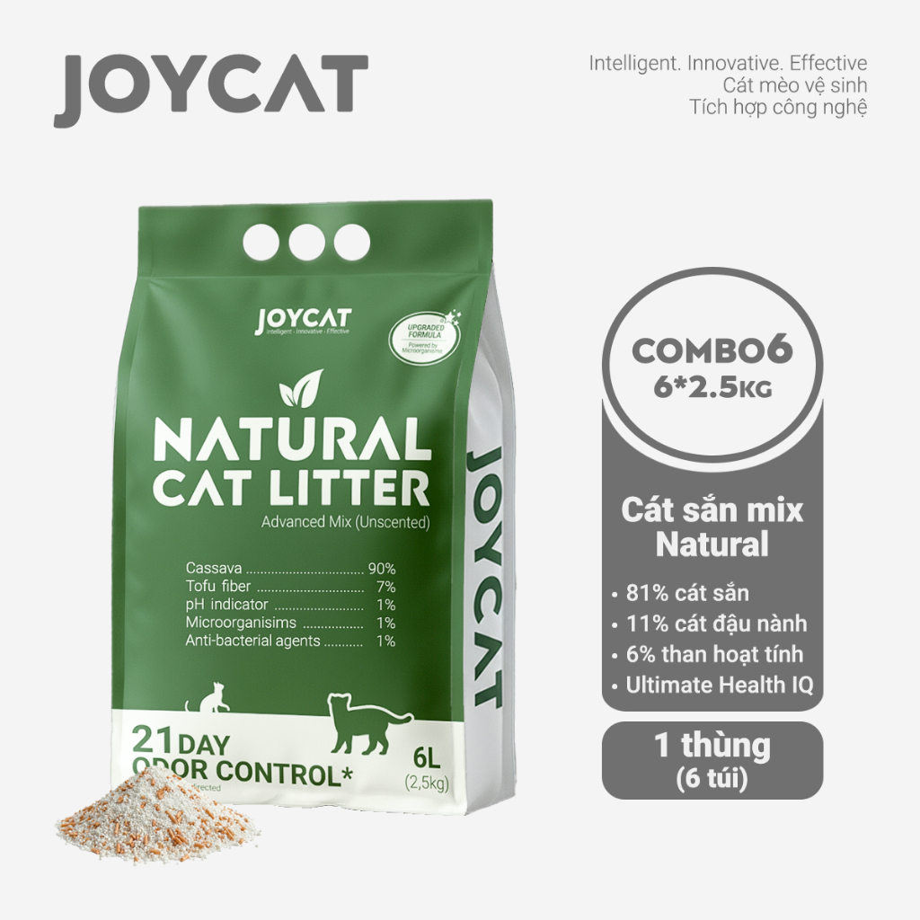 Cát Mèo JOYCAT Natural Cat Litter – Khử Mùi 21 Ngày, Vón Cục Nhanh, Không Bụi 99.9%, Theo Dõi pH Nước Tiểu