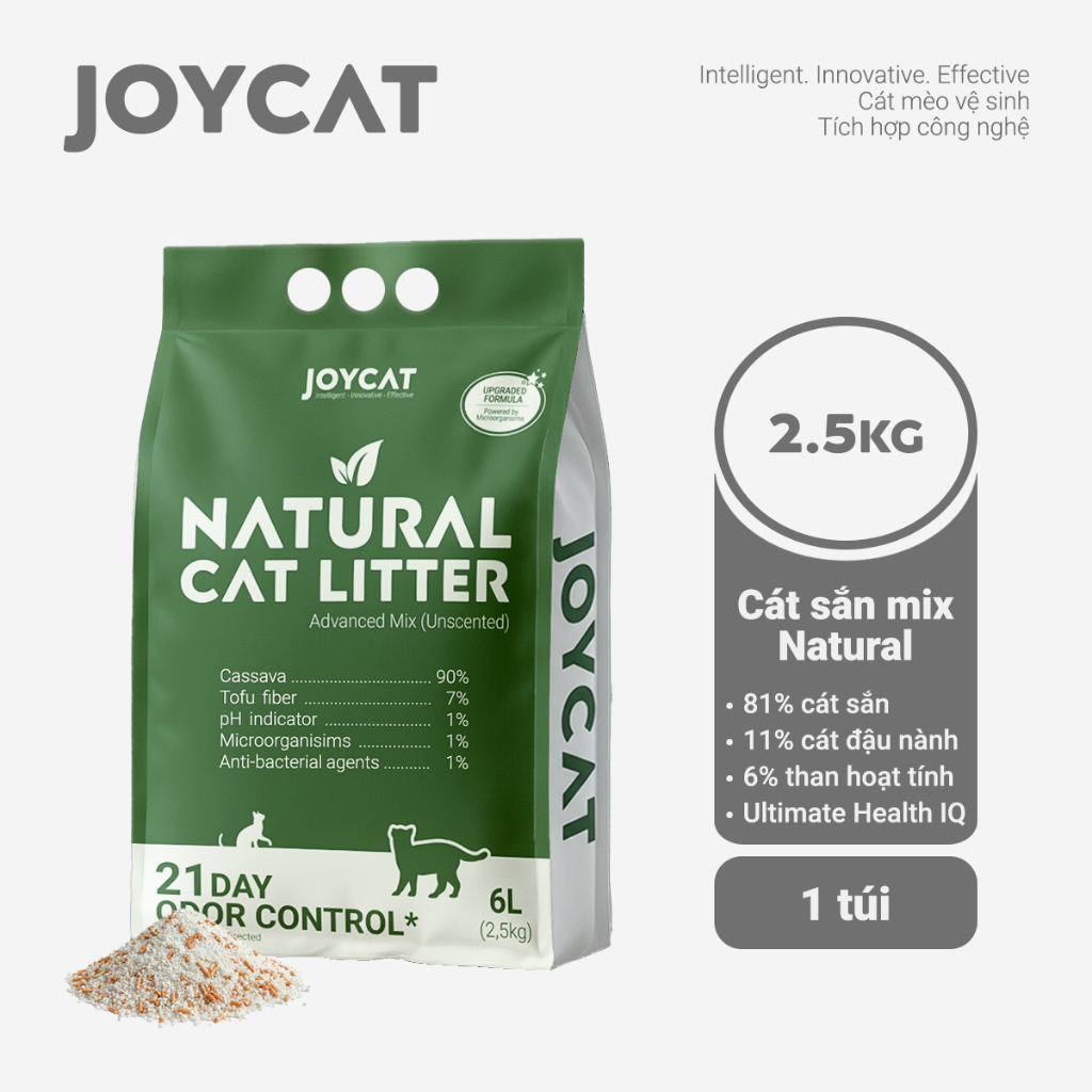 Cát Mèo JOYCAT Natural Cat Litter – Khử Mùi 21 Ngày, Vón Cục Nhanh, Không Bụi 99.9%, Theo Dõi pH Nước Tiểu