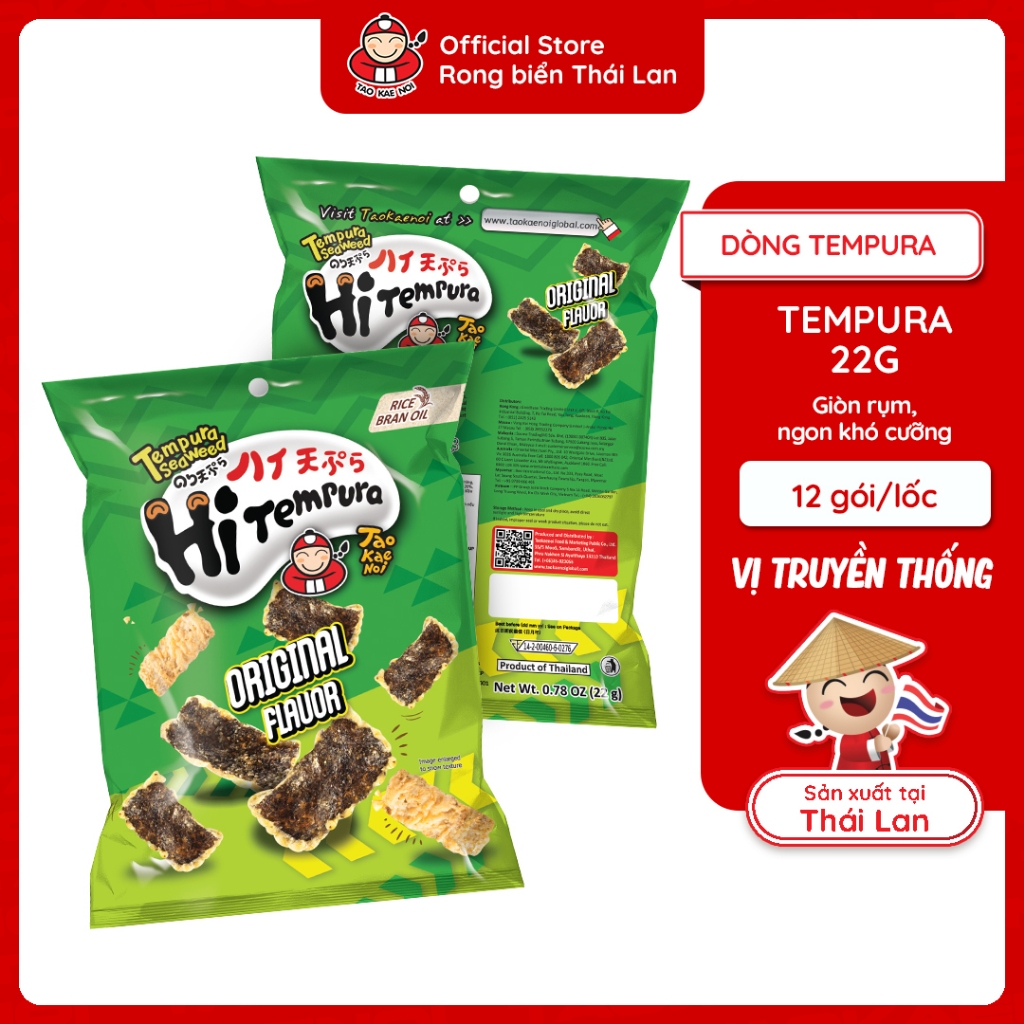 [ĐƠN 225K TẶNG 1 QUÀ NGẪU NHIÊN] Snack Rong Biển TaoKaeNoi Hi Tempura Chiên Giòn 22G Thái Lan