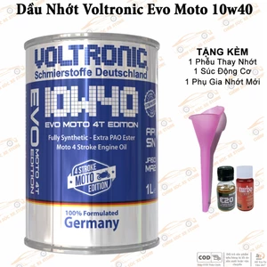Dầu Nhớt Xe Số, Côn Tay Voltronic Evo Moto 10w40 Tặng Kèm 1 Phễu Và 1 Súc Động Cơ E20 Và 1 Turbo