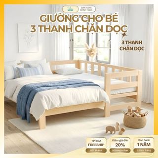 Giường Ngủ Cho Bé 3 Thanh Chắn Dọc dài 1m2 đến 2m – Giường Gỗ Thông Ghép Sát Giường Bố Mẹ An Toàn