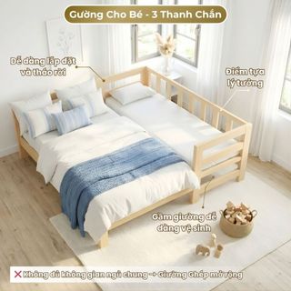 Giường Ngủ Cho Bé 3 Thanh Chắn Dọc dài 1m2 đến 2m – Giường Gỗ Thông Ghép Sát Giường Bố Mẹ An Toàn
