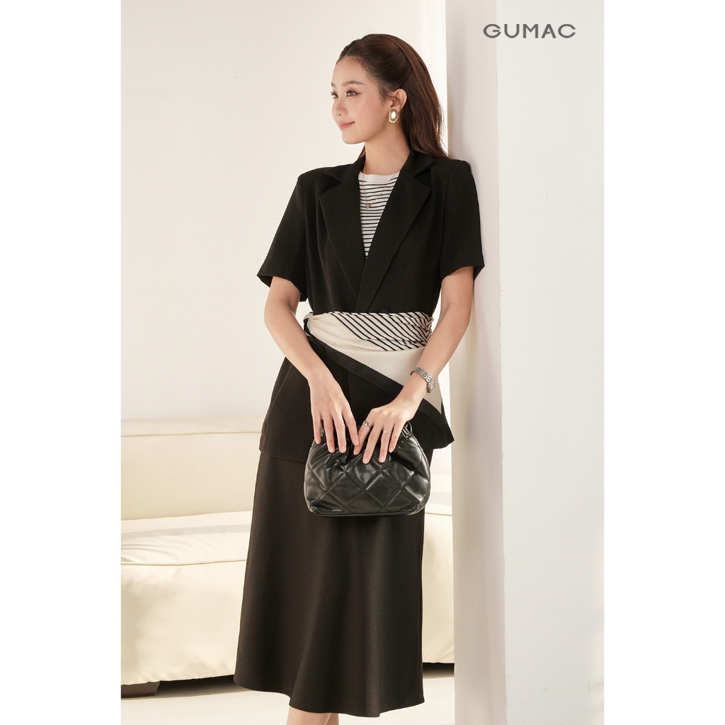 Chân Váy Midi Nữ GUMAC Dáng A Dài Có Đỉa Kiểu Gập Đôi Không Túi Tôn Dáng LVG0405
