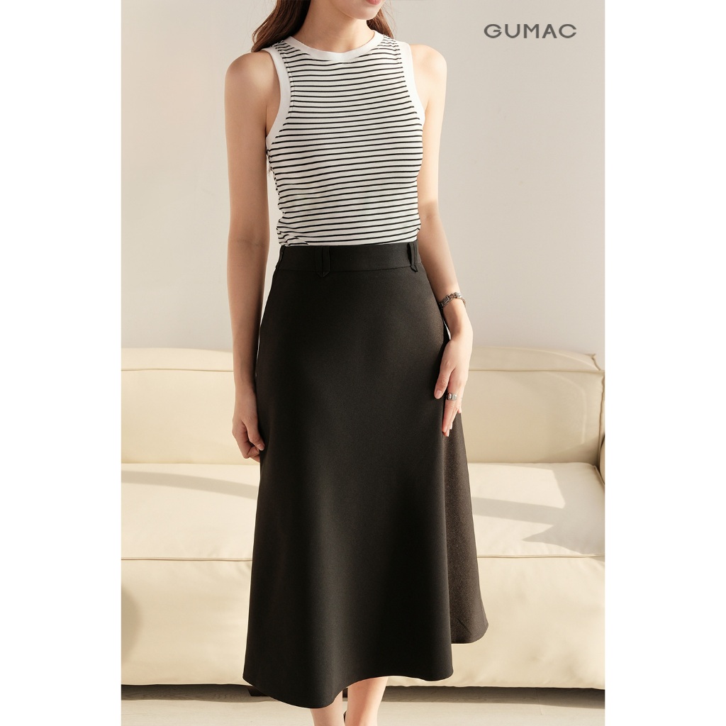 Chân Váy Midi Nữ GUMAC Dáng A Dài Có Đỉa Kiểu Gập Đôi Không Túi Tôn Dáng LVG0405