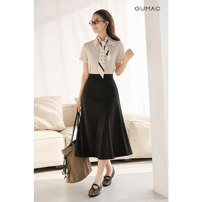 Chân Váy Midi Nữ GUMAC Dáng A Dài Có Đỉa Kiểu Gập Đôi Không Túi Tôn Dáng LVG0405