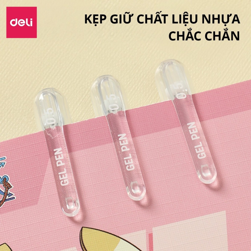 Hộp 12 bút bi nước học sinh mực gel xanh đen tím 0.5mm Deli nhanh khô có đệm tay viết đều trơn tru