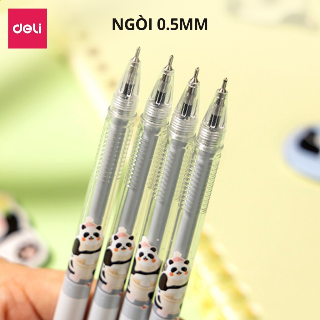 Hộp 12 bút bi nước học sinh mực gel xanh đen tím 0.5mm Deli nhanh khô có đệm tay viết đều trơn tru