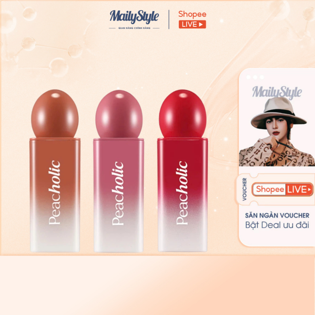 M55_Son Tint Bóng Peacholic Water Glow Lip Tint Trang Điểm Môi (Có Nhiều Màu)