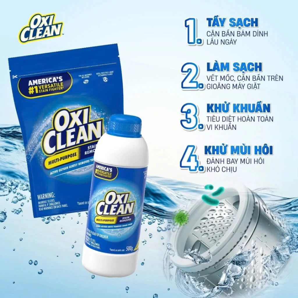 BộTẩy Đa Năng Oxiclean Giúp Tẩy Các Vết Bẩn Cứng Đầu Trên Quần Áo, Tẩy Cặn Canxi, Tẩy Lồng Giặt