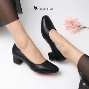 Giày mũi vuông cao 3cm gót trơn đế vuông - Giày cao gót công sở mũi vuông màu đen 3cm