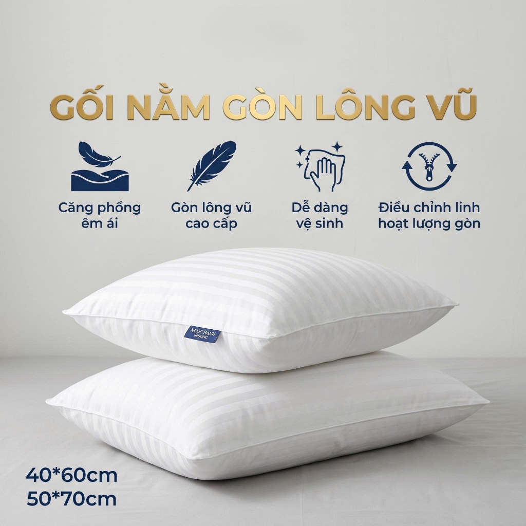 Ruột Gối Nằm Cho Bé Lông Vũ nhân tạo mềm mại, êm ái, nâng đỡ tốt, kháng khuẩn - Ngọc Hạnh Bedding