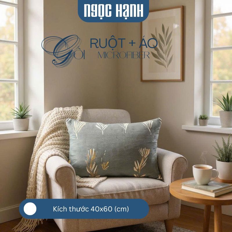 Ruột Gối Nằm NGỌC HẠNH BEDDING Gòn Lông Vũ Microfiber Size 40x60cm  50x70cm Êm ÁI Thoáng Khí