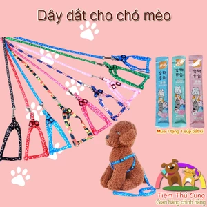 Dây Dắt Chó Mèo Kèm Yếm Hai Đai Ôm Ngực Thời Trang - Bộ Dây Xích Đi Dạo Nylon In Họa Tiết Cho Thú Cưng Nhỏ Và Vừa