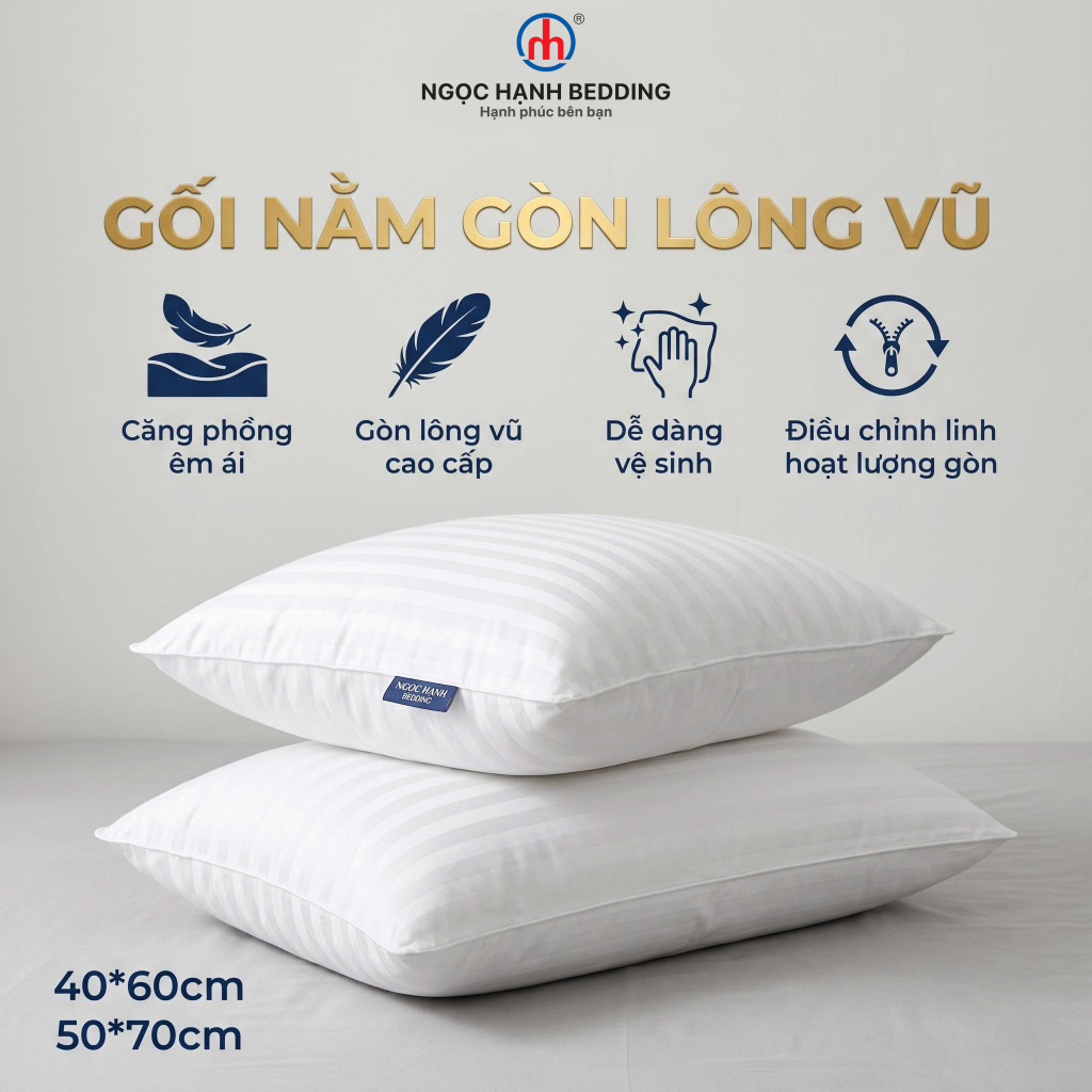Ruột Gối Nằm NGỌC HẠNH BEDDING Gòn Lông Vũ Microfiber Size 40x60cm  50x70cm Êm ÁI Thoáng Khí