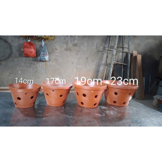 (Tặng móc sắt) - COMBO 3-5 Chậu đất nung có 4 size + Tặng kèm móc treo, trồng hoa Lan, cây phong Lan, cây cảnh loại 1