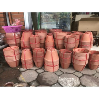 (Tặng móc sắt) - COMBO 3-5 Chậu đất nung có 4 size + Tặng kèm móc treo, trồng hoa Lan, cây phong Lan, cây cảnh loại 1