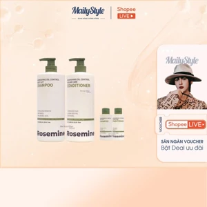 Q61_ Combo gội xả Rosemine oil control 1000ml (chai be nắp xanh lá) + tặng kèm set gội xả mini 50ml