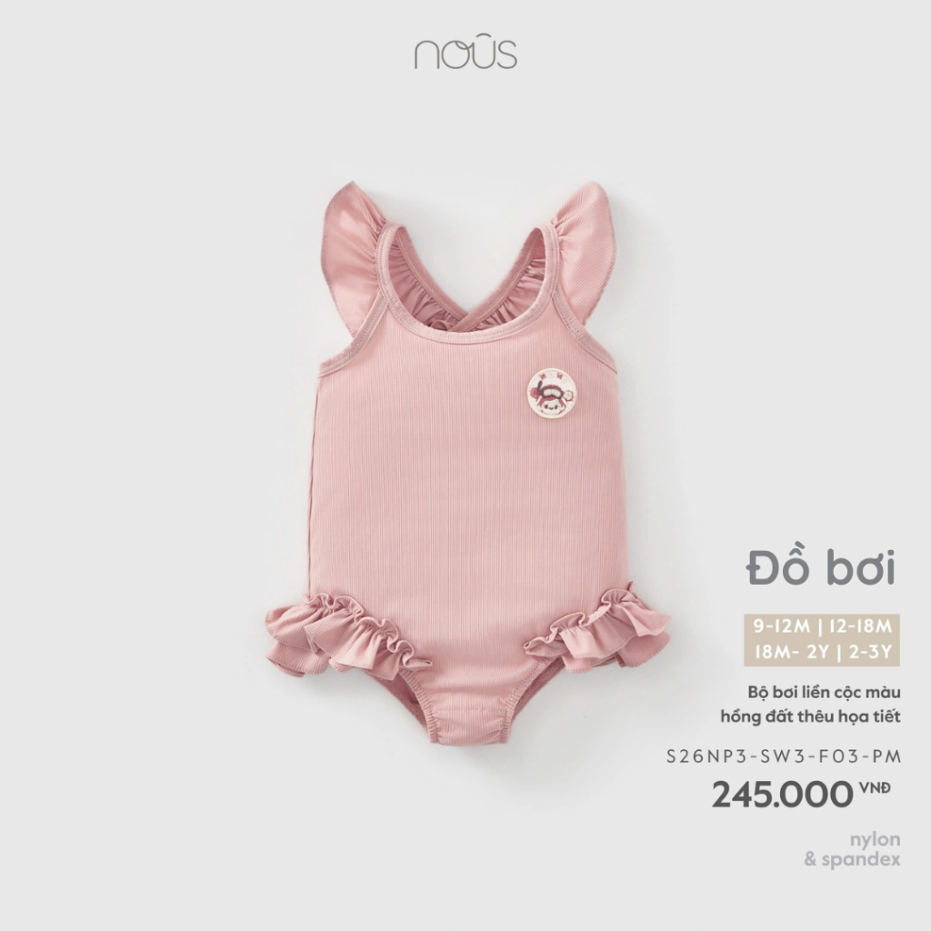 Bộ bơi liền cộc màu hồng bèo tay in họa tiết Nous Bình Dương