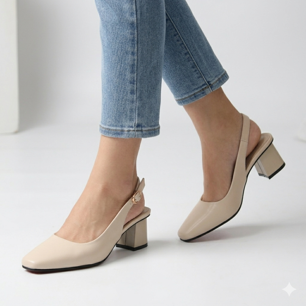 Giày Sandal Cao Gót Nữ Mũi Vuông êm mềm cao 5cm 5P - Giày VNXK dihu