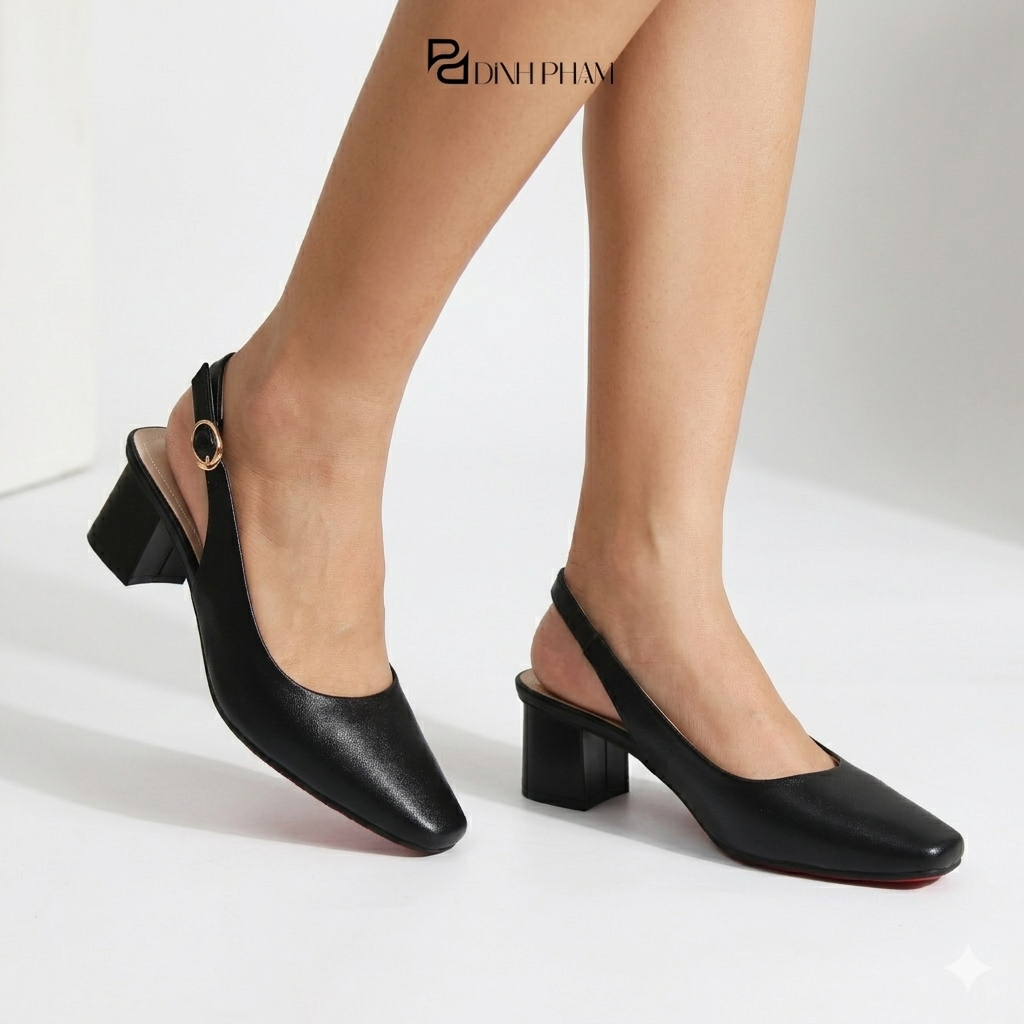 Giày Sandal Cao Gót Nữ Mũi Vuông êm mềm cao 5cm 5P - Giày VNXK dihu