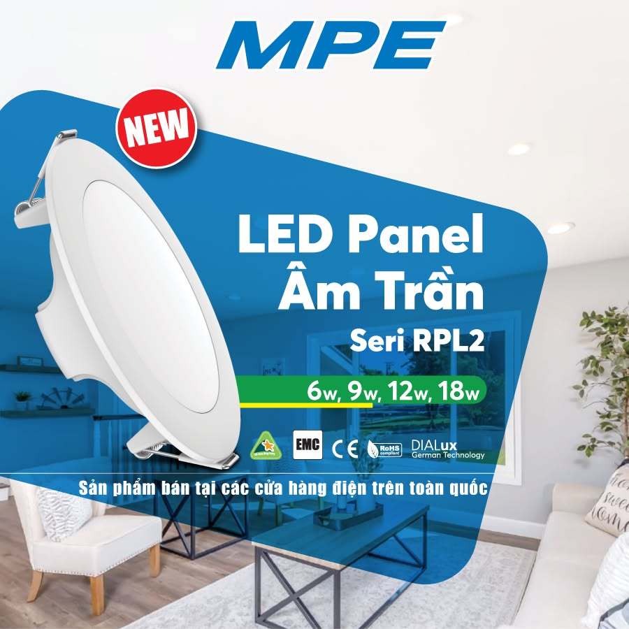 Đèn led âm trần MPE, led panel RPL2 thiết kế siêu mỏng, dễ lắp đặt, đèn led panel âm trần tròn 6W/9W/12W/18W, led âm trầ