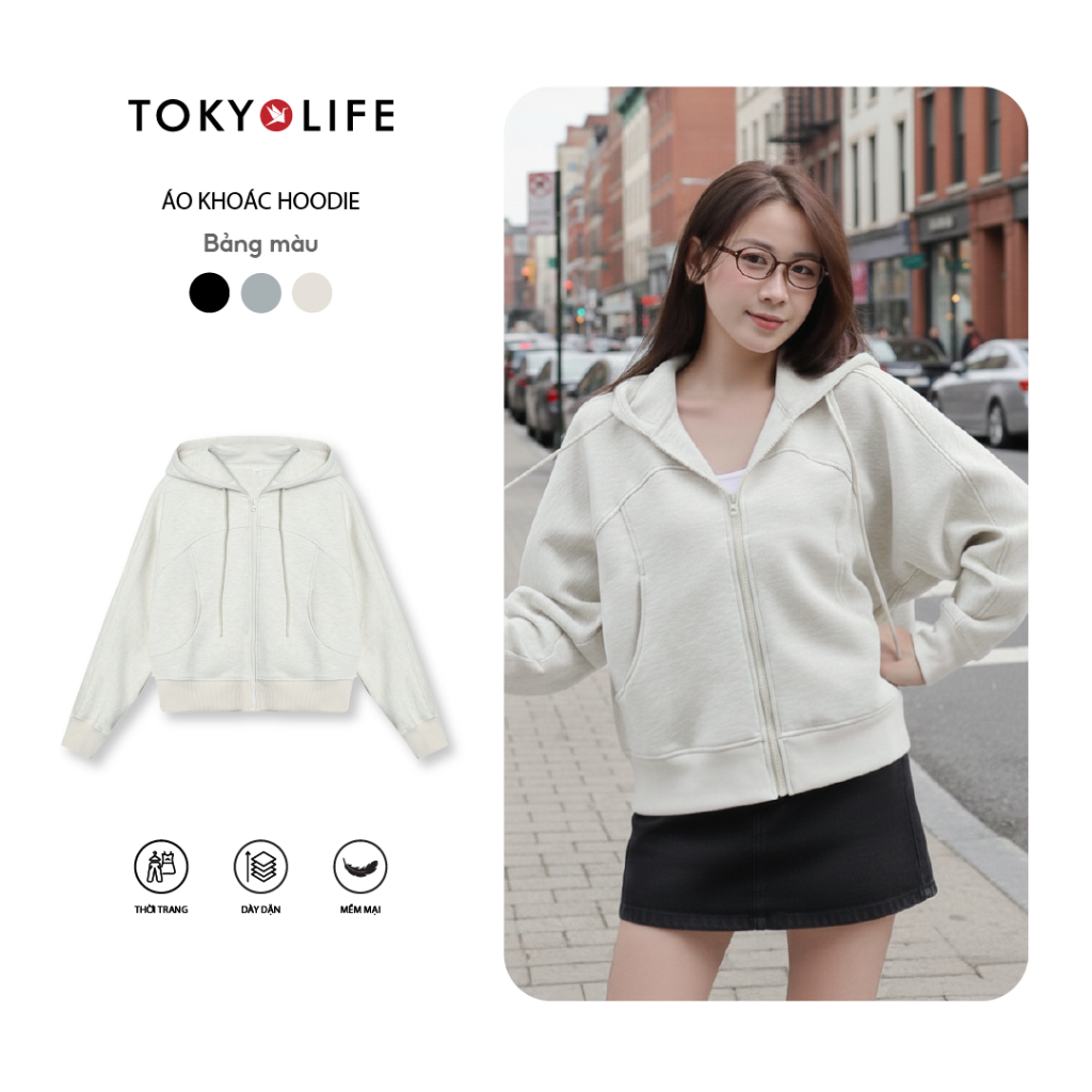 Áo Khoác Nỉ Hoodie Zip Nữ Form Boxy Vải Cotton Mềm Mại Thoáng Mát 40005492 - TOKYOLIFE