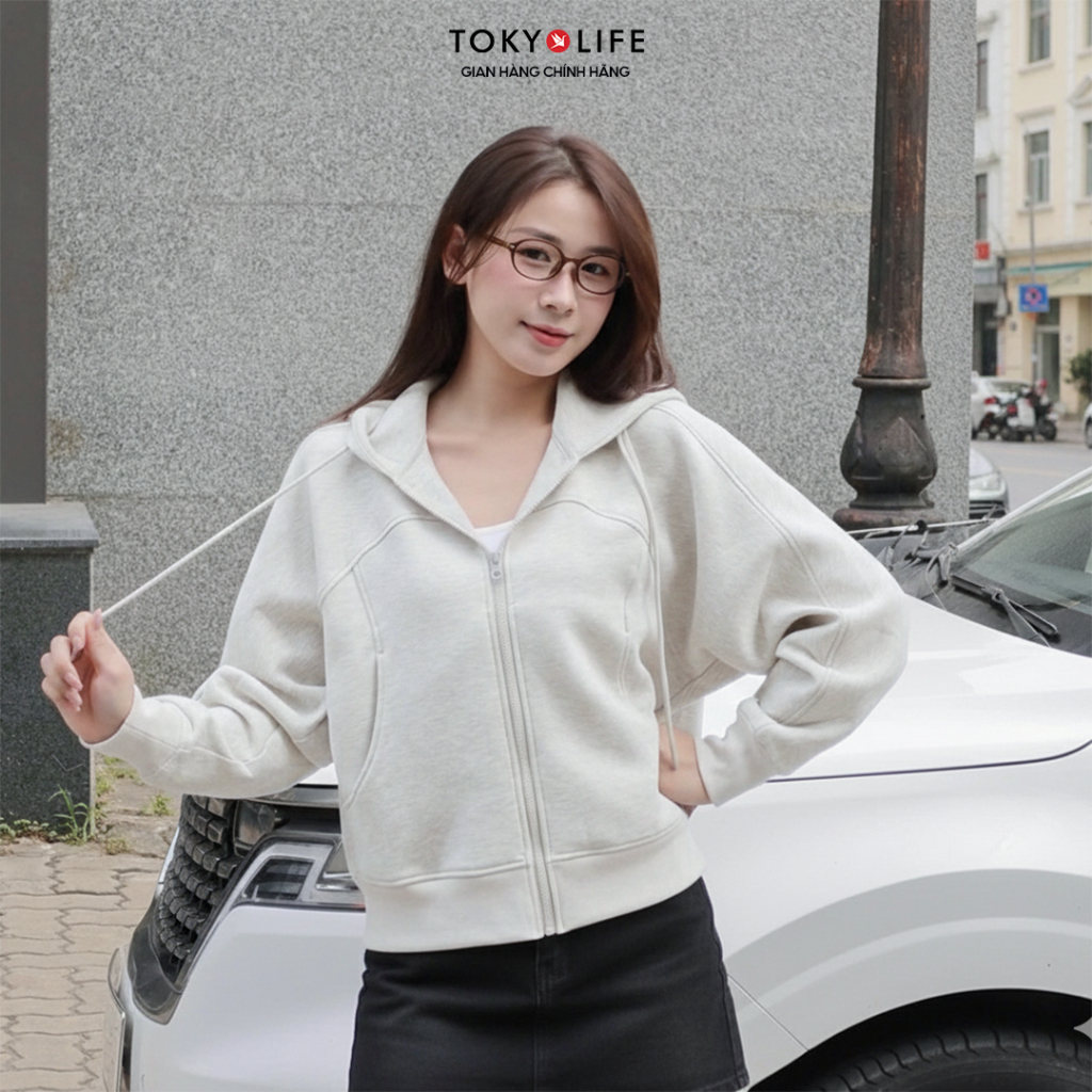 Áo Khoác Nỉ Hoodie Zip Nữ Form Boxy Vải Cotton Mềm Mại Thoáng Mát 40005492 - TOKYOLIFE