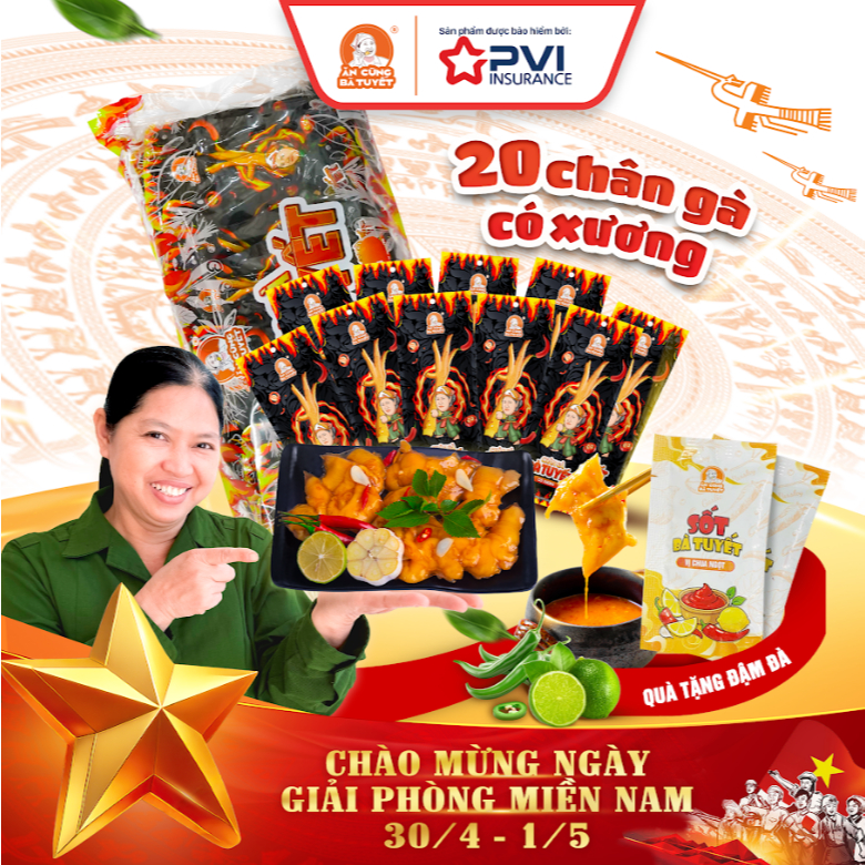 (Tặng 2 gói sốt chấm) Combo 20 CHÂN GÀ TÊ CAY CÓ XƯƠNG - ĂN CÙNG BÀ TUYẾT M57