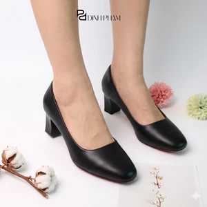 Giày gót trụ 5 phân mũi vuông màu đen cho nàng sành điệu