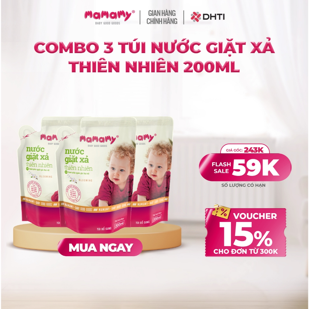 Nước giặt xả cho bé, nguồn gốc tự nhiên Mamamy an toàn, tiện lợi túi ...