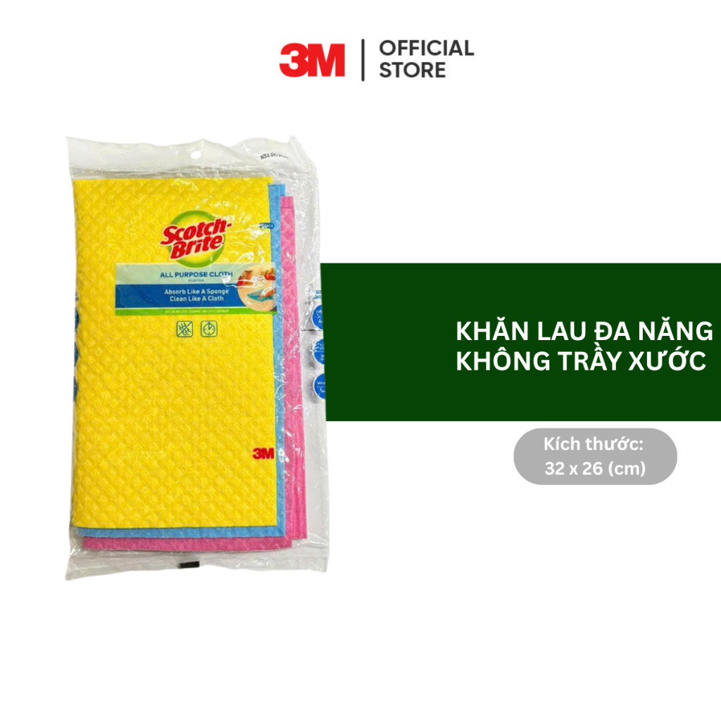 Combo 3 Khăn lau đa năng 32x26cm 3M™ Scotch-Brite®, không để lại bụi, tự phân hủy 100% | BigBuy360 - bigbuy360.vn