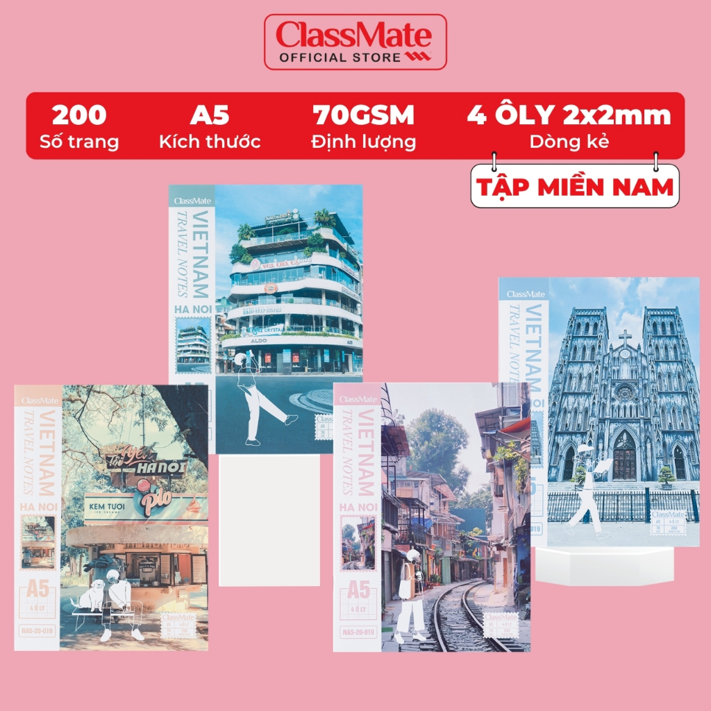 Tập Học Sinh Miền Nam A5 Classmate Vở 4 ÔLy 70gsm 200 Trang Vở 4 ÔLi 2x2mm Vở Học Sinh Cấp 1 Tập Viết Ghi Bài NA5-20-019