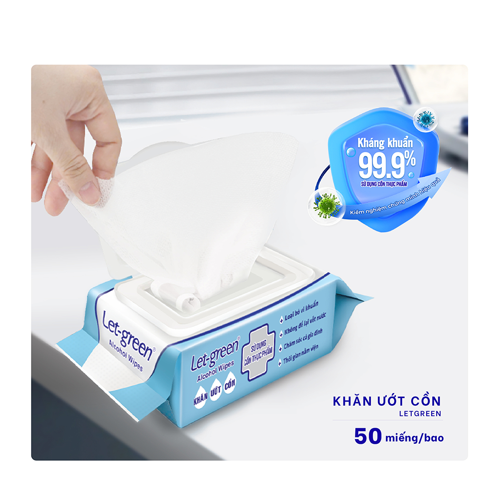 [Combo] Khăn Ướt Cồn Thực Phẩm LET-GREEN 50 Miếng - Kháng Khuẩn 99% - An Toàn - Tiện Lợi