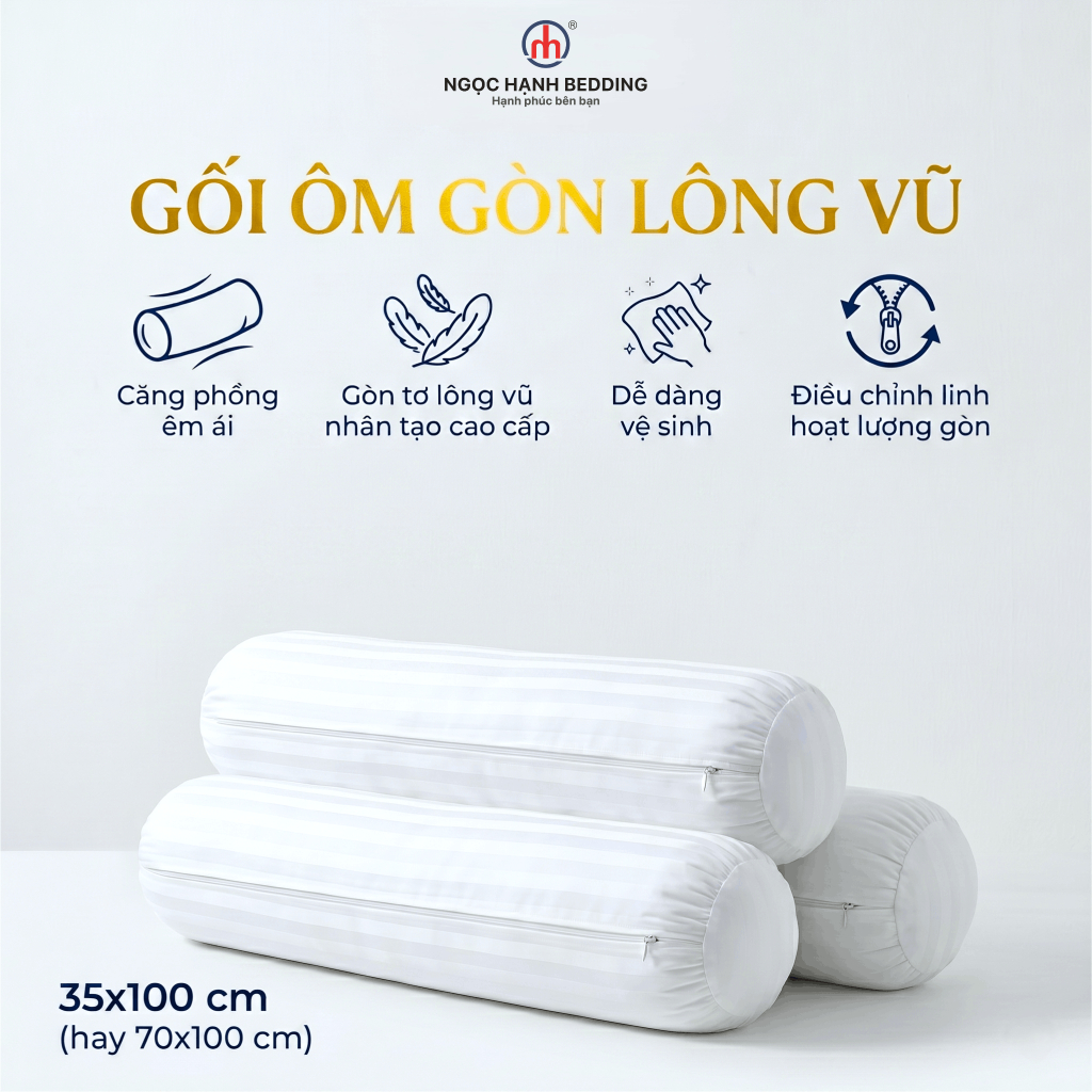 Ruột Gối Ôm NGỌC HẠNH BEDDING Gòn Lông Vũ Microfiber Size 35x100cm Êm ÁI Thoáng Khí