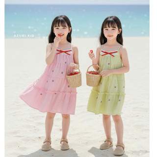 Đầm Maxi Bé Gái Cherry AZD626 | Váy Dây Xòe Nhẹ Cotton Đũi Cao Cấp | Váy Bé Gái Mùa Hè Dễ Thương
