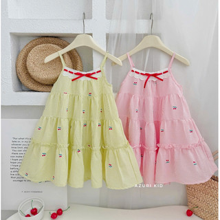 Đầm Maxi Bé Gái Cherry AZD626 | Váy Dây Xòe Nhẹ Cotton Đũi Cao Cấp | Váy Bé Gái Mùa Hè Dễ Thương