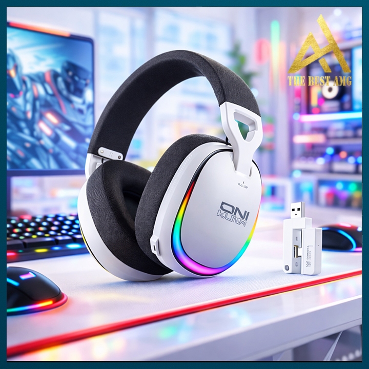 Tai Nghe Chụp Tai Bluetooth Không Dây Onikuma GT805 Gaming 4 Chế Độ RGB Có Mic Chống Ồn Dùng Cho Máy Tính PC Laptop