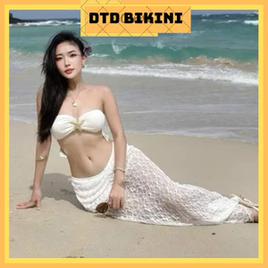 Bikini Nữ 2 m 3 Mảnh Màu Trắng Không Dây Kèm Váy Lưới Sexy Quyến Rũ Đi Biển Chụp Ảnh – DTD Bikini