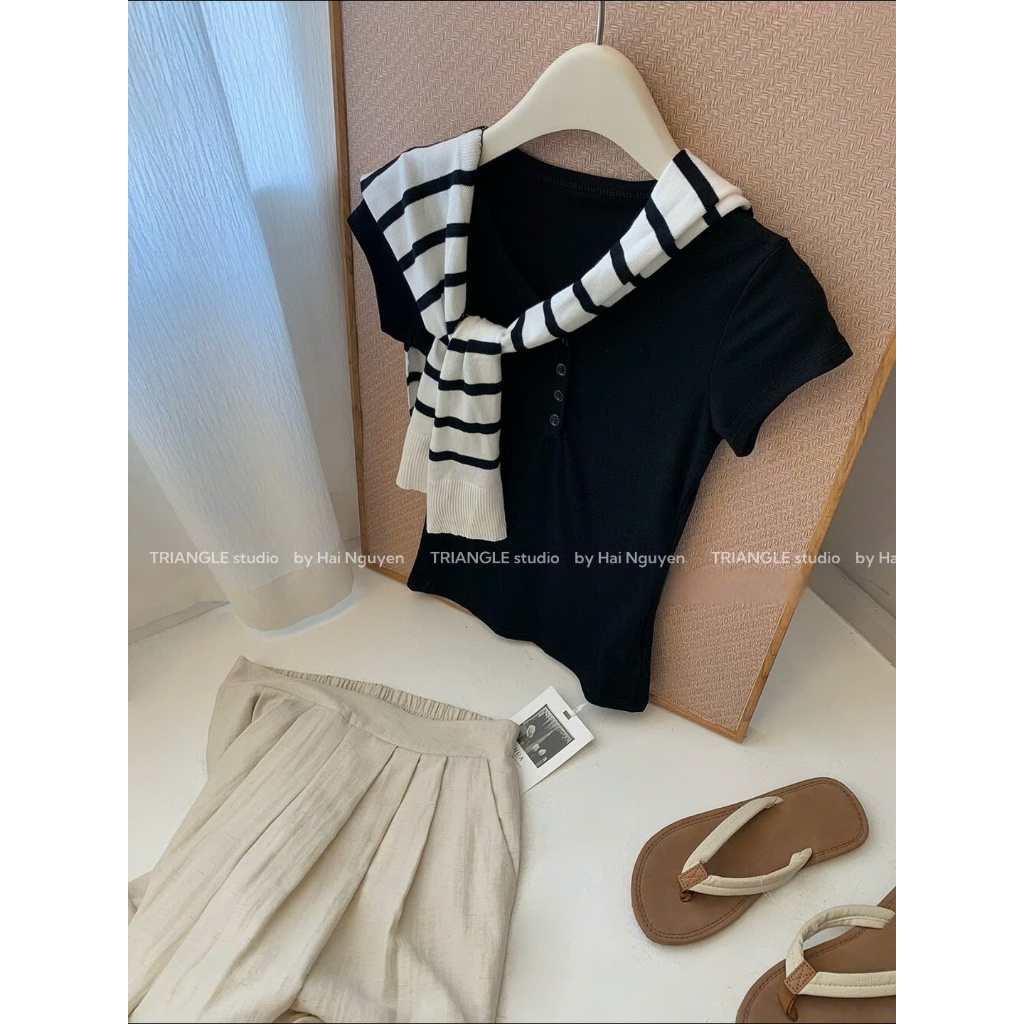TRIANGLE - Basic T-shirt (Cân nhắc kỹ, return is not welcomed) Áo thun trơn dáng ôm basic style Hàn dễ mặc