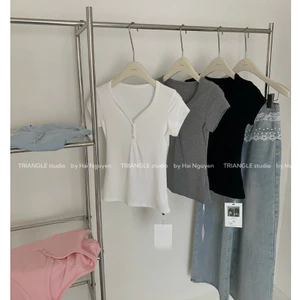 TRIANGLE - Basic T-shirt (Cân nhắc kỹ, return is not welcomed) Áo thun trơn dáng ôm basic style Hàn dễ mặc