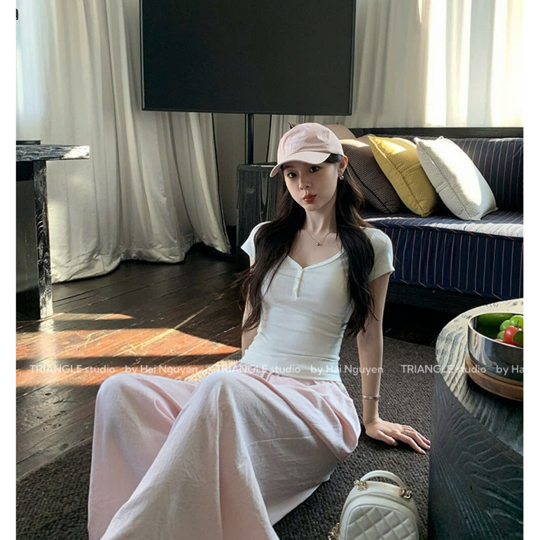 TRIANGLE - Basic T-shirt (Cân nhắc kỹ, return is not welcomed) Áo thun trơn dáng ôm basic style Hàn dễ mặc