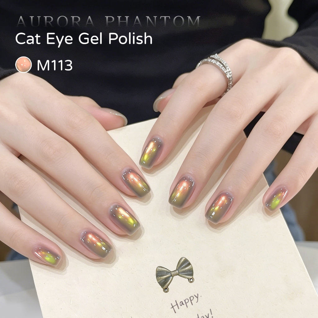 XEIJAYI 10ml — Sơn móng tay dạng gel màu hồng-xanh lá hiệu ứng mắt mèo Aurora mới, bền màu và lấp lánh.