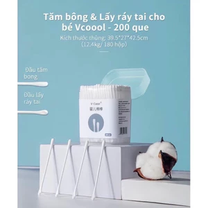 Combo 5 hộp Tăm Bông V-Coool Vệ Sinh Cho Bé 2 Đầu Dẹt Và Tròn Thân Giấy Mềm Mại Kháng Khuẩn Vệ Sinh Tai Mũi Họng